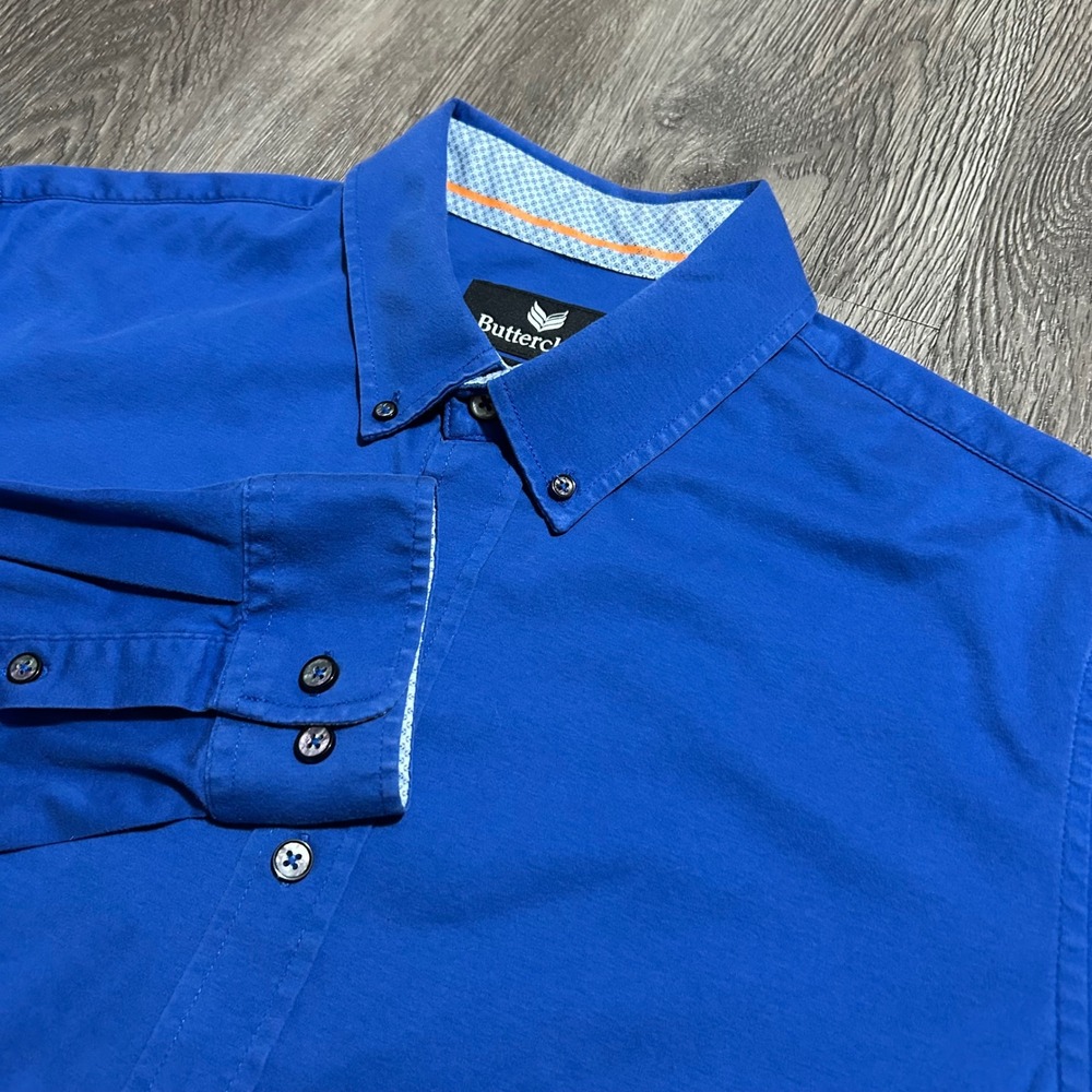 Buttercloth Button Down Shirt Large Blue Regular Fit Long Sleeve Cotton